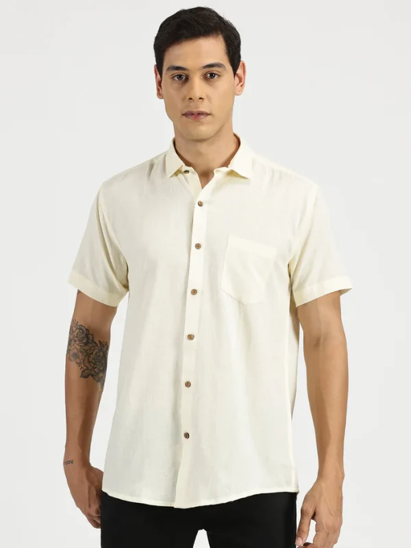 Off-white Slub Soft Cotton Halfsleeves Shirt